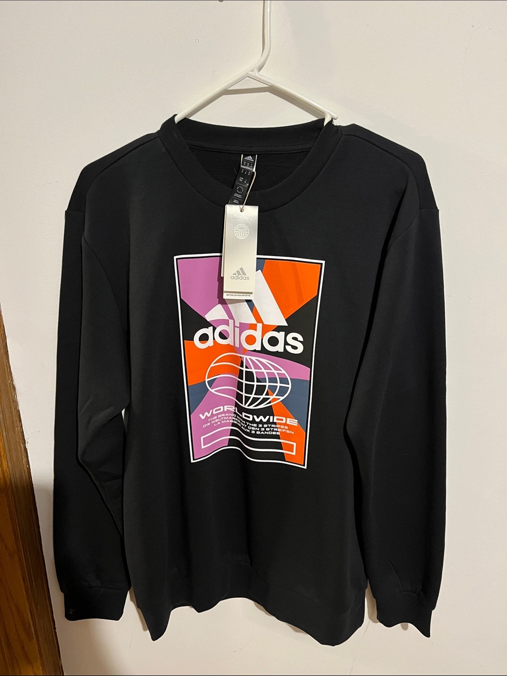 adidas Black Crewneck with Orange & Purple Graphic